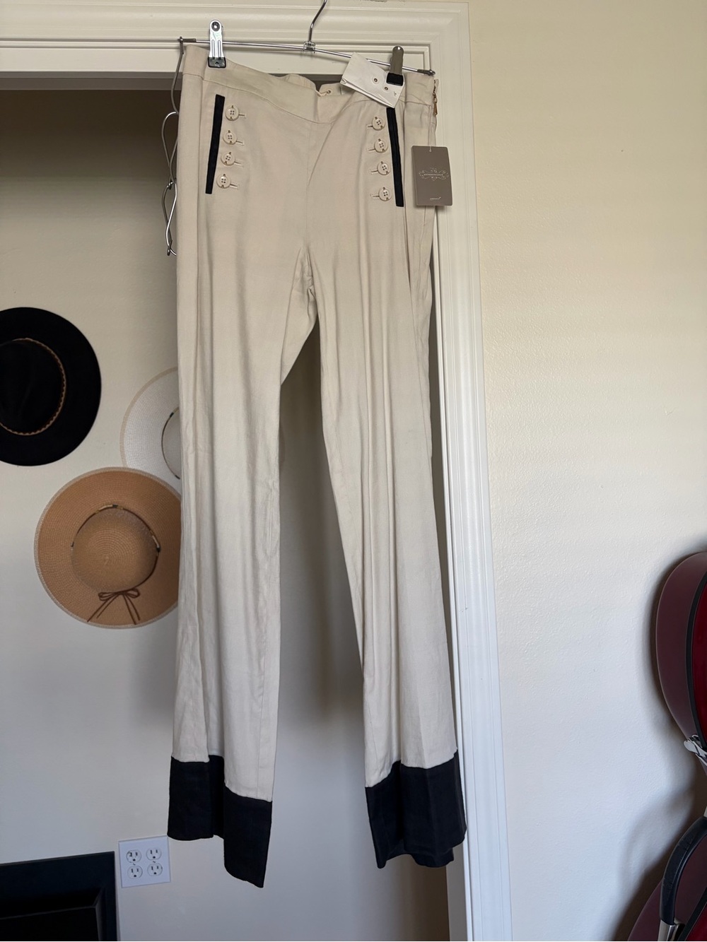 NWT- Anthropologie Cream and Black linen trousers